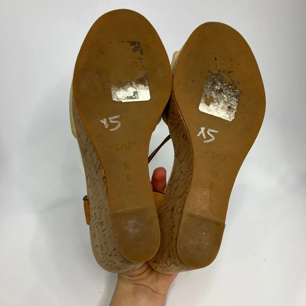 Coach linden wedge platform Sandals women's size 10 luxury‎ dressy tan cream